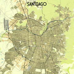 Santiago, Santiago Metropolitan Region, Chile map poster art