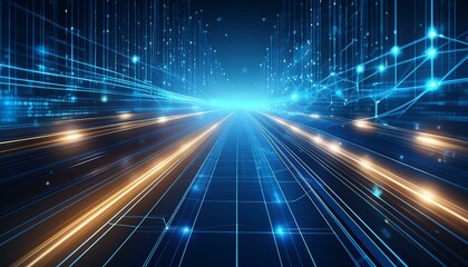 Abstract technology background of high speed global data transfer. Data and network traffic illustration with a line of binary code, cyber security concept