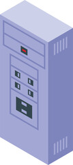 Electrical cabinet distributing electricity with fuses and switches isometric illustration