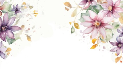 Fototapeta premium Watercolor Floral Border with Splashes