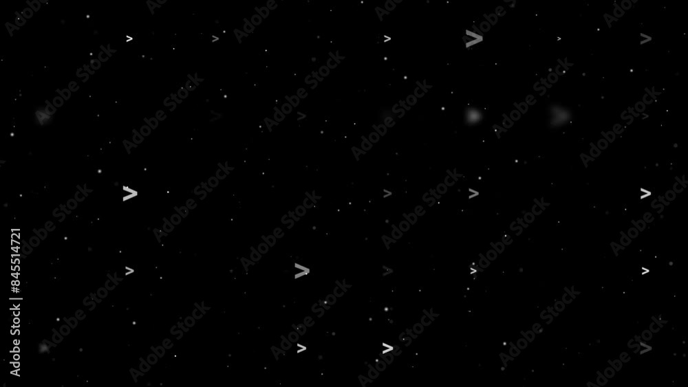 Poster template animation of evenly spaced greater symbols of different sizes and opacity. animation of tra