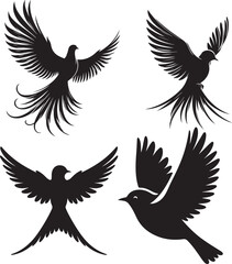 set of silhouettes of birds 