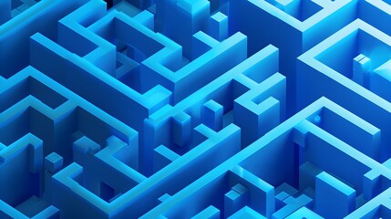 Intricate Blue Geometric Maze Puzzle Backdrop for Digital Art and Design