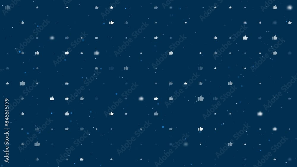 Poster template animation of evenly spaced thumb up symbols of different sizes and opacity. animation of tr
