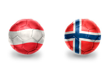 football balls with national flags of norway and austria ,soccer teams. on the white background.