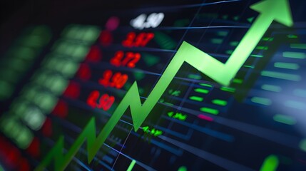 Rising Arrow Amid Financial Market Data on Digital Dashboard