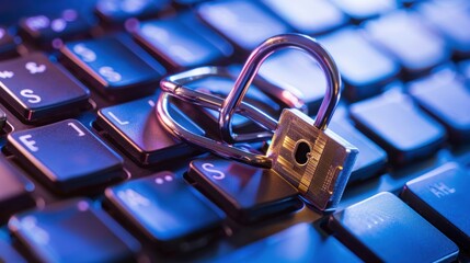 Digital padlock icon, cyber security network and data protection technology concept