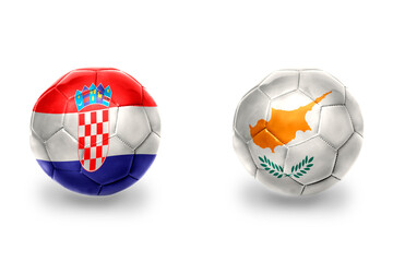 Obraz premium football balls with national flags of cyprus and croatia ,soccer teams. on the white background.