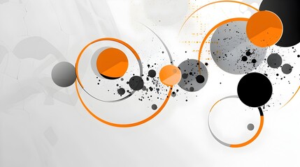 Obraz premium Vibrant Abstract Geometric Composition with Circular Shapes and Splashes of Orange,Black,and Grey