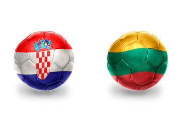 Obraz premium football balls with national flags of lithuania and croatia ,soccer teams. on the white background.