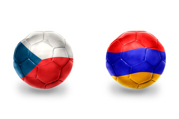 football balls with national flags of armenia and czech republic ,soccer teams. on the white background.