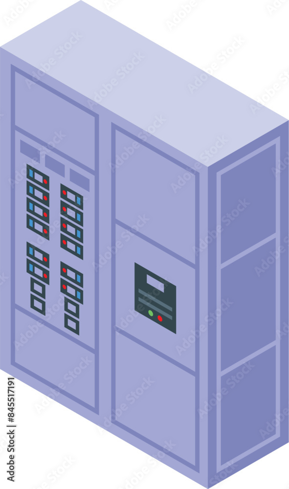 Poster electrical control panel displaying data with buttons and lights isometric illustration