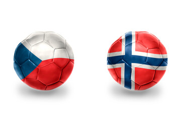Obraz premium football balls with national flags of norway and czech republic ,soccer teams. on the white background.