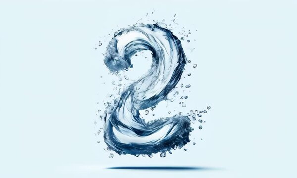 The number 2 is dynamically formed by swirling water against a light blue background
