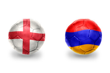 Obraz premium football balls with national flags of england and armenia ,soccer teams. on the white background.