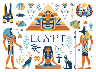 Fototapeta premium Egypt Travel Elements Set with Ancient Gods