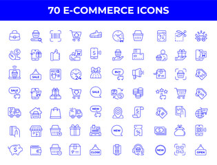 Set of line icons in linear style. Series - E-commerce and shopping. Online shopping cart, electronic purchase and sale on marketplaces. Conceptual pictogram and infographic DN11