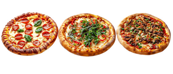 A culinary masterpiece, set Italian pizza, adorned with pepperoni, isolated on white background