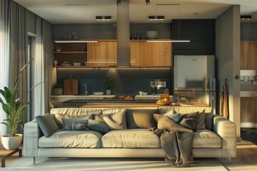 Home Design - Stylish Apartment Interior with Modern Kitchen. Contemporary and Cosy Living Space