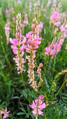 Fototapeta premium Flower in the field animal feed Sainfoin vetch-leaved. Onobrychis viciifolia
