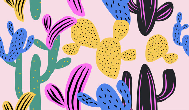 Cute cactus plants pattern background vector design
