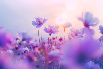 Fototapeta premium Fleurs mauves au lever du soleil