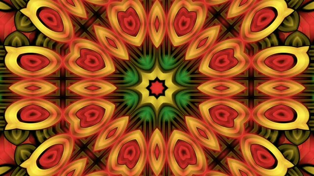 Kaleidoscope fractal motion graphics with beautiful textures. Mandala seamless psychedelic futuristic tunnel pattern as mindfulness meditation background.