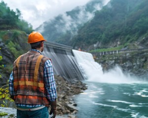 Engineers overseeing a hydropower project that generates clean energy while preserving the surrounding ecosystem