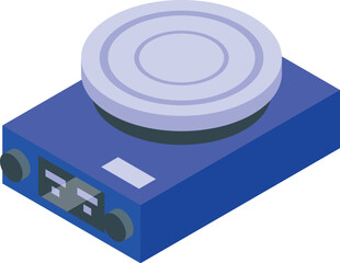 Blue laboratory hot plate being used for sample preparation in a science experiment