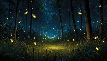 night clearing with fireflies on it