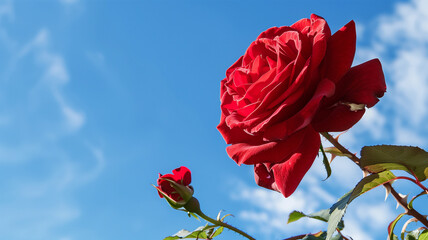 満開のバラと青空