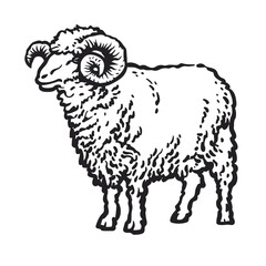 Cartoon ram drawing with line art style. You can give color you want. Simple design outline style. Easy to edit. Sheep, goat Vector illustration