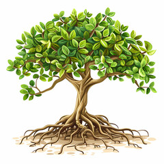 tree vector illustrations, roots, mangrove tree Paper cut style.