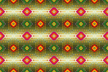 Pixel ethnic pattern oriental traditional. design fabric pattern textile African Indonesian Indian seamless Aztec style abstract vector illustration for print clothing, texture, fabric, wallpaper, dec