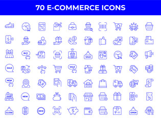 Set of line icons in linear style. Series - E-commerce and shopping. Online shopping cart, electronic purchase and sale on marketplaces. Conceptual pictogram and infographic DN6