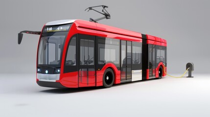 Electric bus connected to a street-level charger