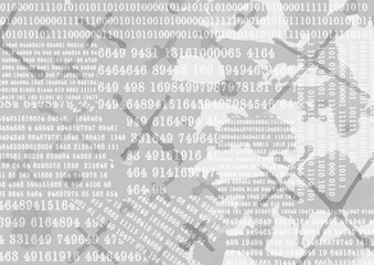 グレーのランダムな数字コラージュのある手描きバツ印模様のテクスチャ背景