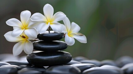 Still life with gardenia and plant with therapy stones