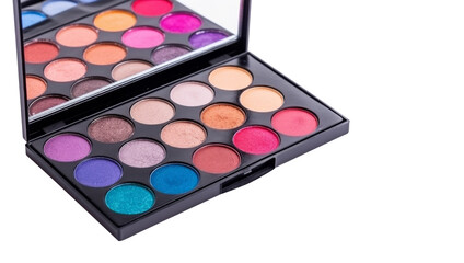 Multi-colored eyeshadow palette case isolated on transparent background.