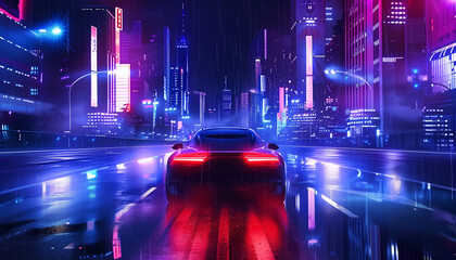 Nighttime City Traffic with Lights and Cars