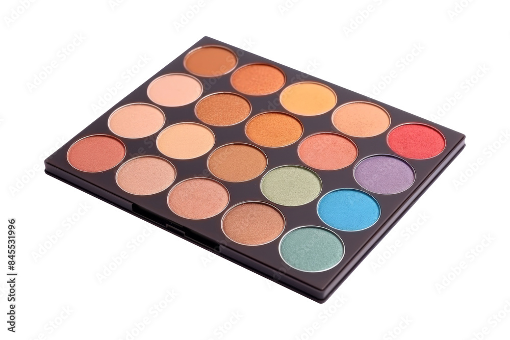 Wall mural multi-colored eyeshadow palette case isolated on transparent background.