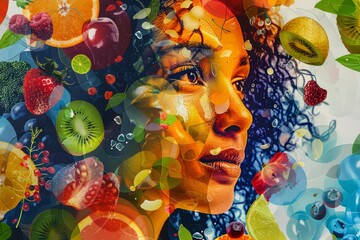 Health and Wellness Concept with Vibrant Fruits and Female Portrait for Inspirational Design Poster