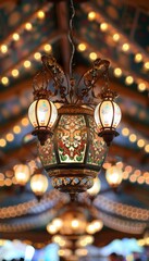 Traditional Bavarian Chandelier at Oktoberfest Beer Tent - Intricate Design and Warm Lighting