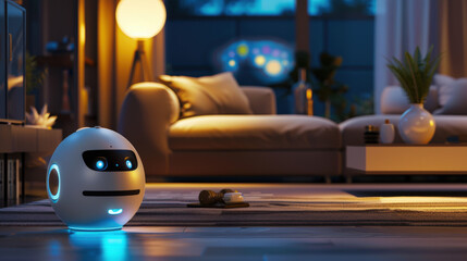 Social Robots at Night in Cozy Living Room 