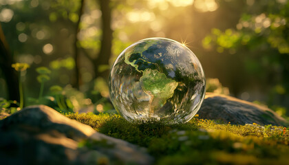 Bubbles on Grass Reflecting the Globe and Nature