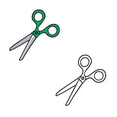 scissors drawing with line art style. Simple design outline style. Cartoon scissors isolated on white background. Vector illustration