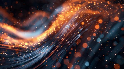 Fototapeta premium 3D illustration of glowing fiber optic strings in the dark.