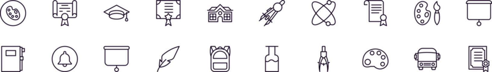 Collections of line icons of education, school, university. Simple linear illustration that perfect for web banners, social networks, articles, infographics