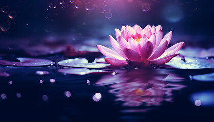 Pink lotus on the night pond bud opened