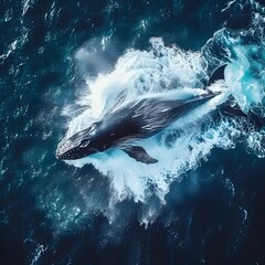 Fototapeta premium Majestic Whale Breach in Open Ocean Marine Wildlife Concept